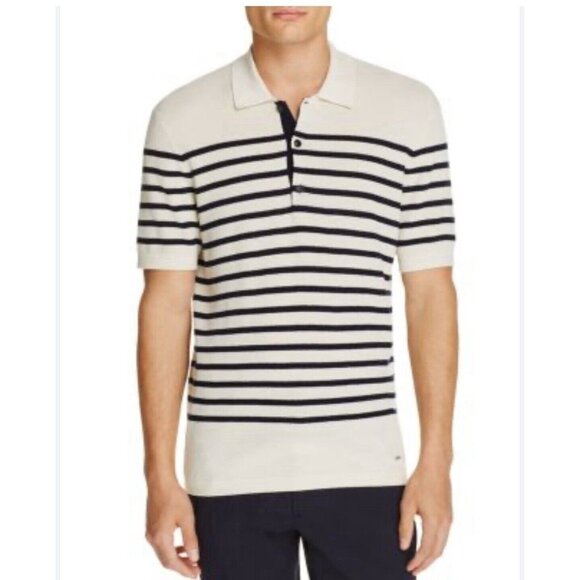 Burberry Other - BURBERRY LONDON Blue & Ivory Shirt XL Striped Knit Polo Sweater Designer Preppy